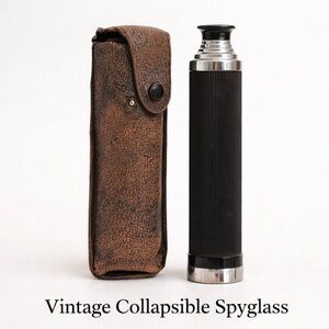 🌺 Rare Vintage Collapsible Spyglass Telescope w/ Leather Case – Nautical Decor